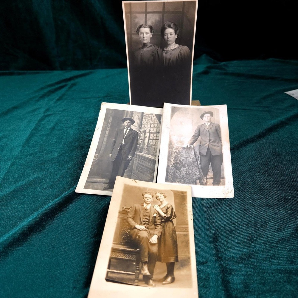 Vintage 1912 RPPC Real Photo Postcards Lot of 4 Couples Men Women